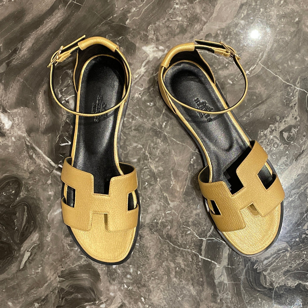 Hermès Santorini Sandals in Grained Goatskin with Metallic Finish