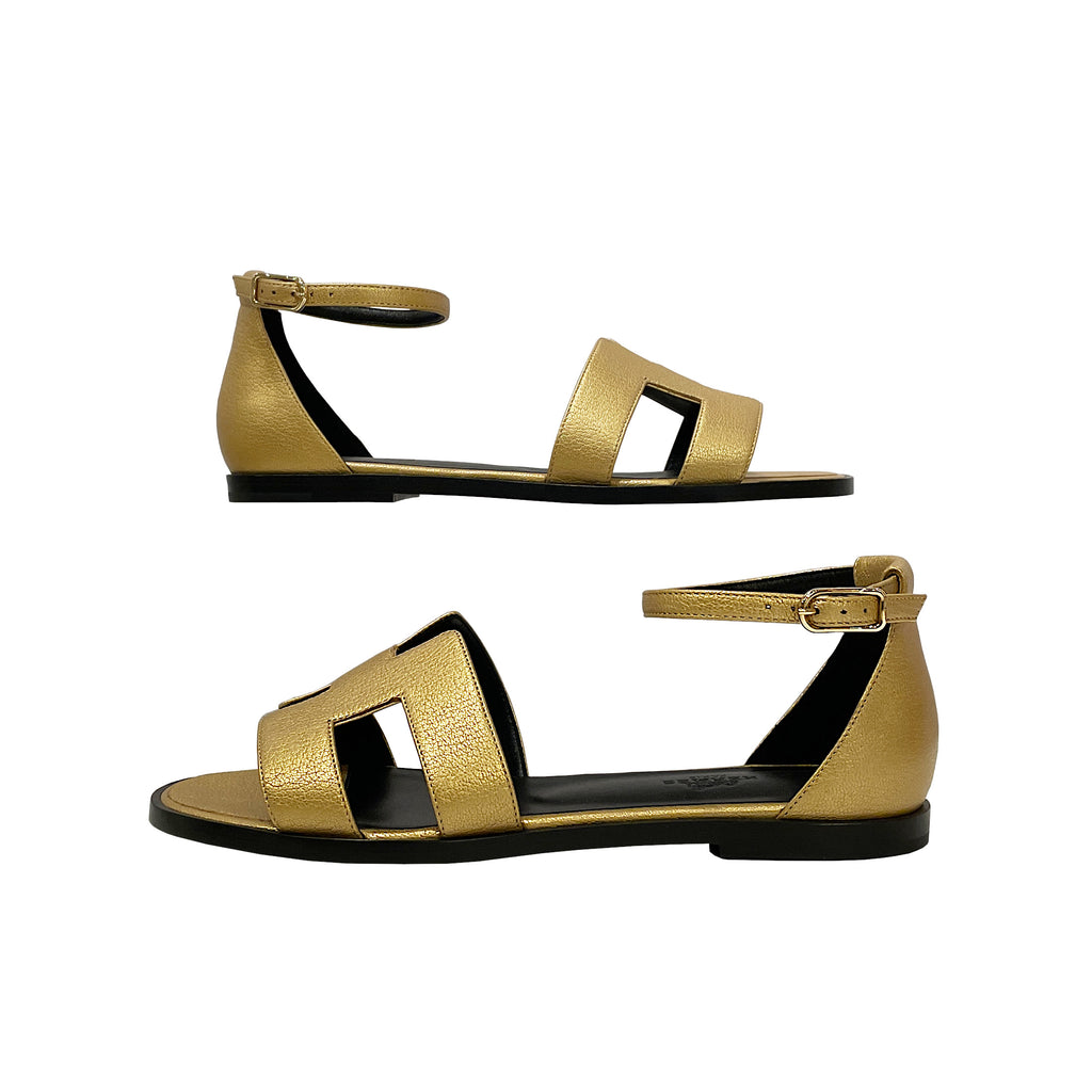 Hermès Santorini Sandals in Grained Goatskin with Metallic Finish