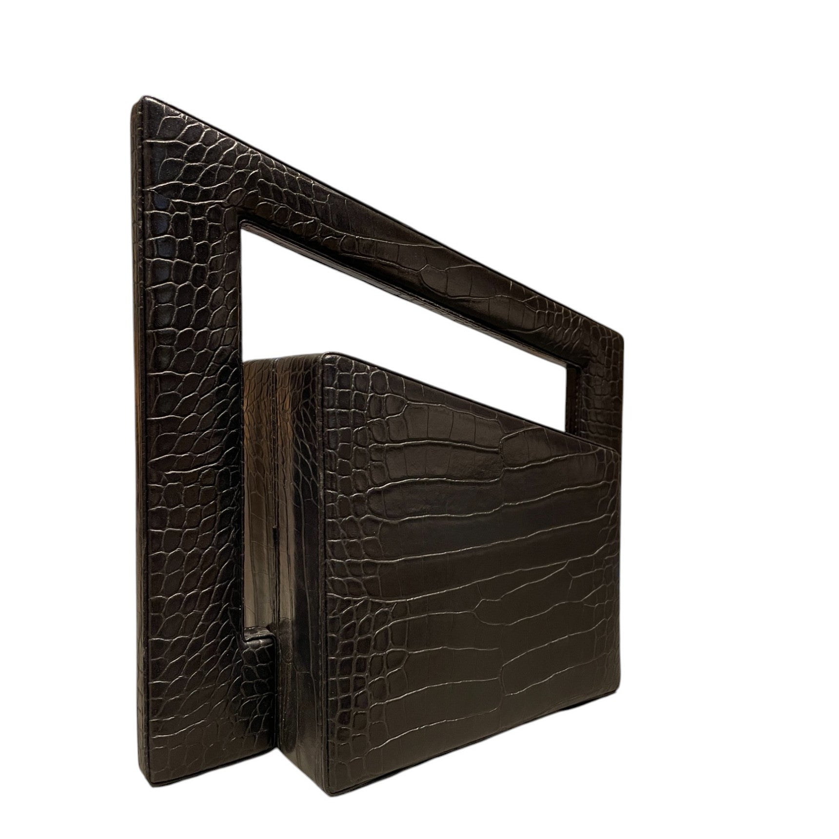 Jiano Irregular Square Bag in Croc-Embossed Vegetable Leather