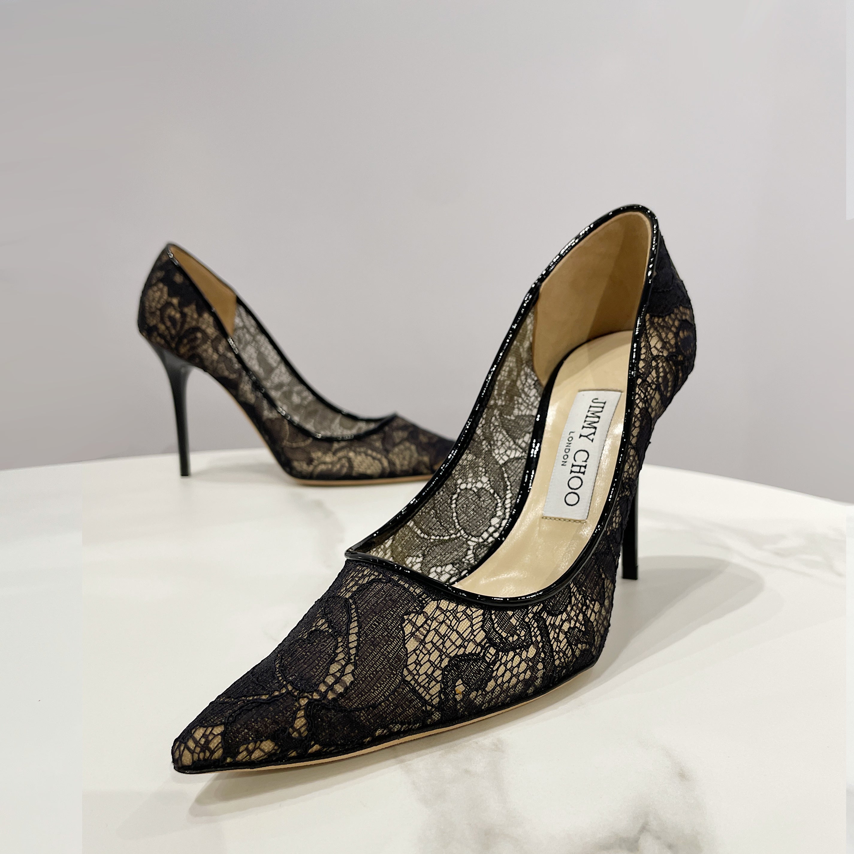 Jimmy Choo Abel 100mm Black Lace High Heel Pumps