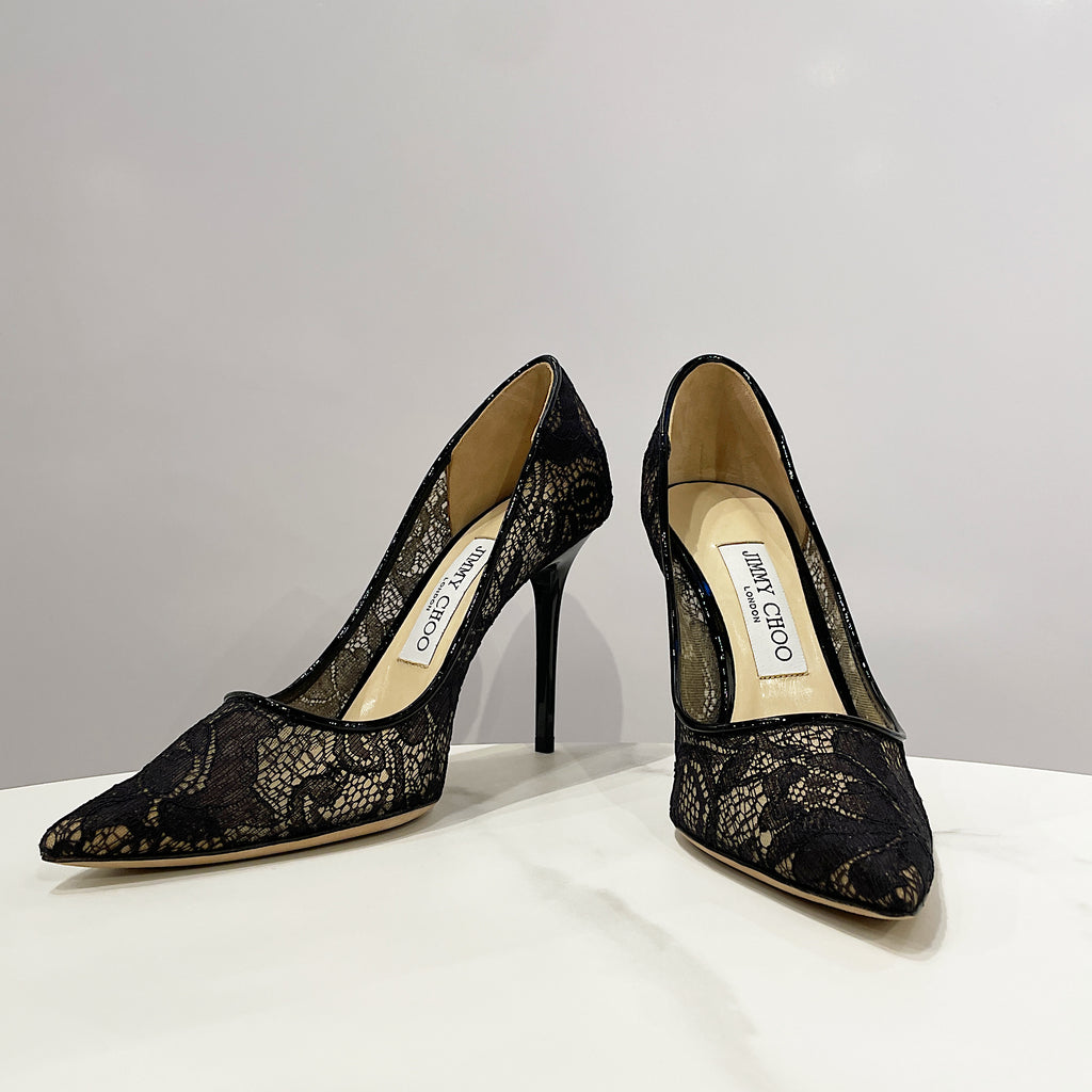 Jimmy Choo Abel 100mm Black Lace High Heel Pumps