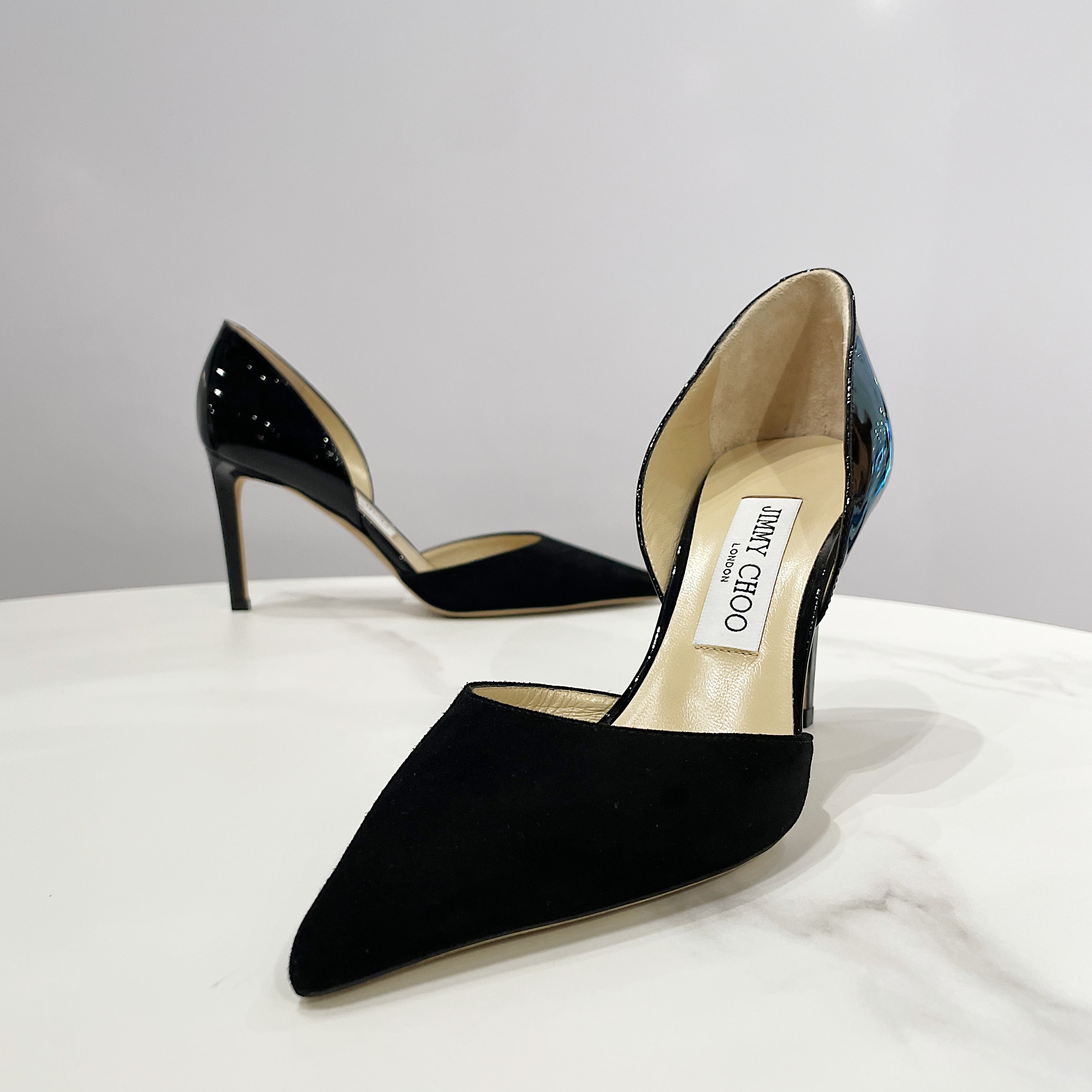 Jimmy Choo Darylin 85mm Suede and Patent Leather High Heel Pumps
