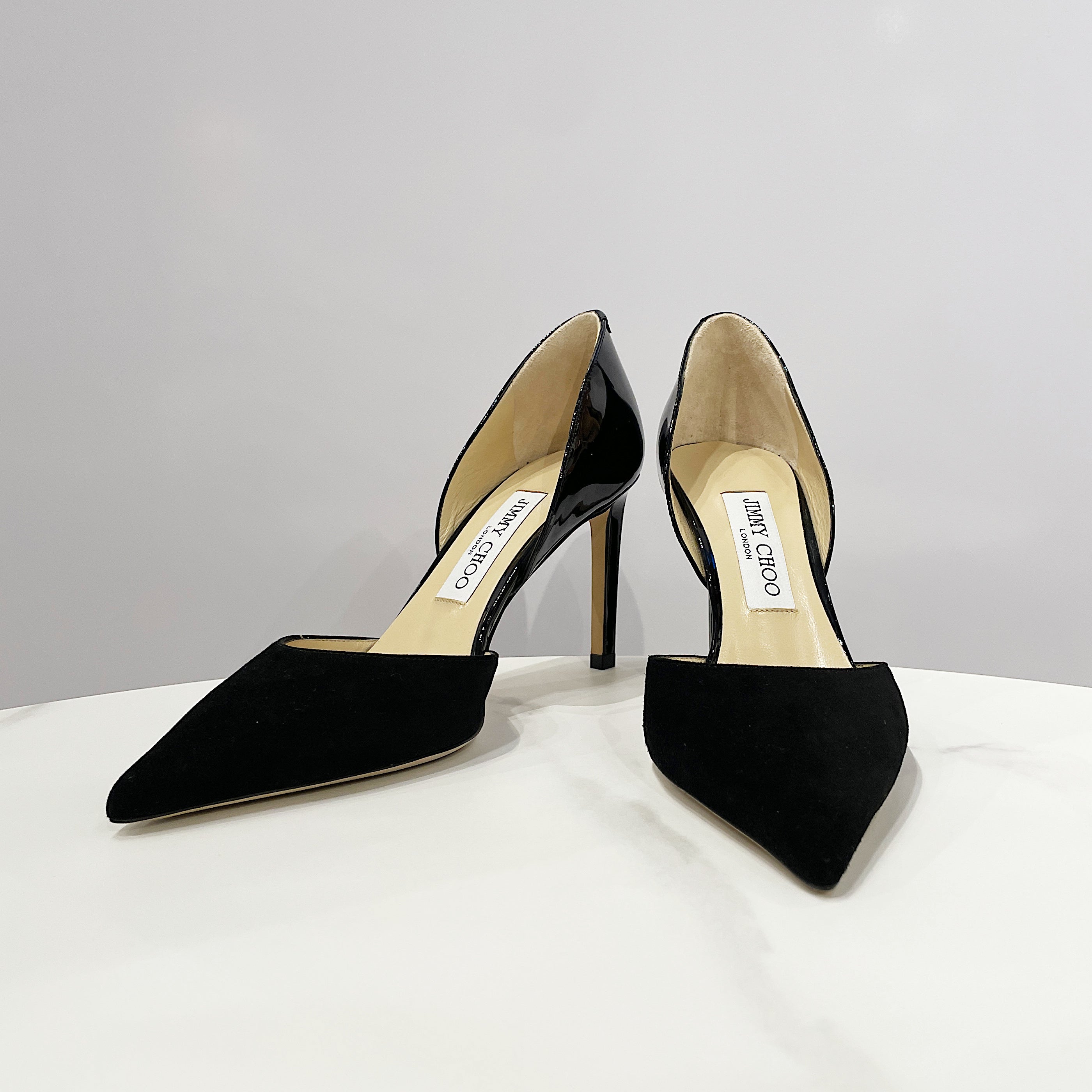 Jimmy Choo Darylin 85mm Suede and Patent Leather High Heel Pumps