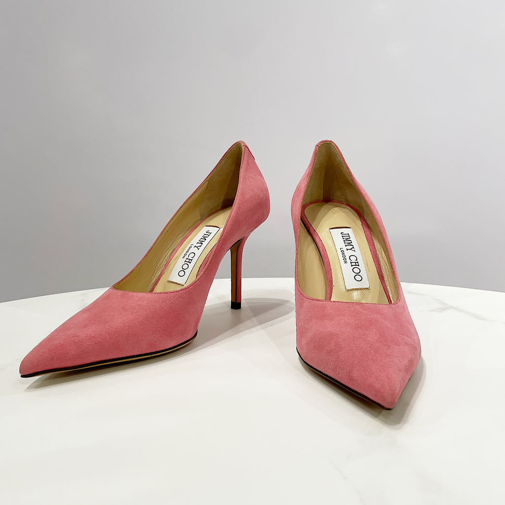 Jimmy Choo Love 85mm Candy-Pink Suede High Heel Pumps with JC Emblem