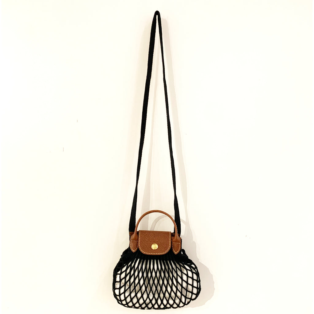 Longchamp Le Pliage Filet Mesh Bag with Cowhide Leather Trimmings