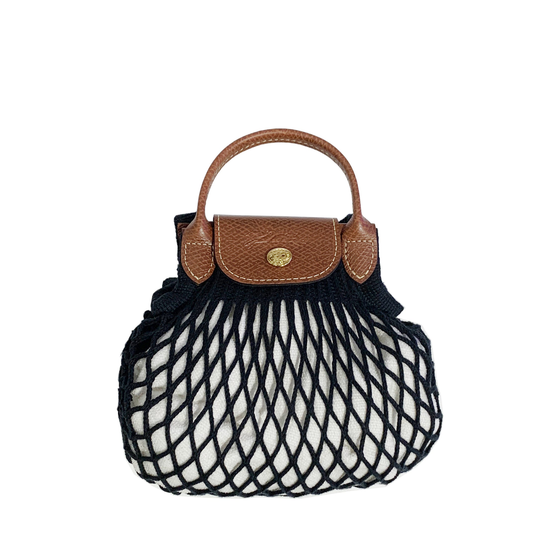 Longchamp Le Pliage Filet Mesh Bag with Cowhide Leather Trimmings