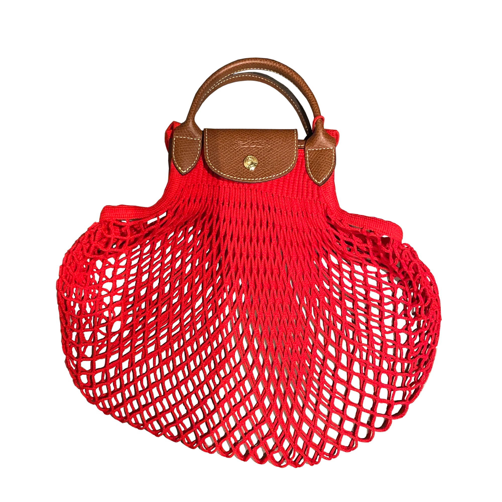 Longchamp Le Pliage Filet Mesh Bag with Cowhide Leather Trimmings