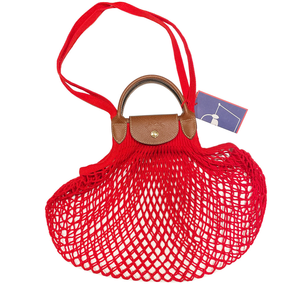 Longchamp Le Pliage Filet Mesh Bag with Cowhide Leather Trimmings