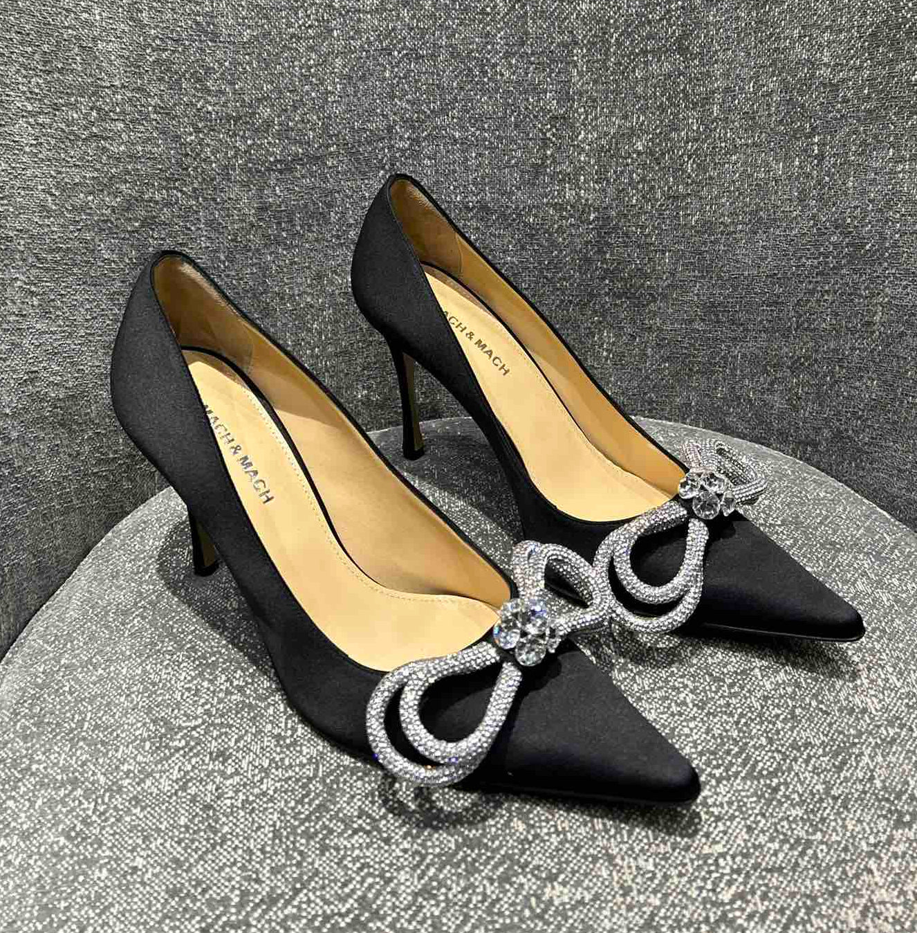 MACH & MACH PUMPS DOUBLE BOW GEMS 95mm Satin - Size 39.5 / 40