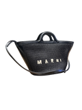 MARNI TROPICALIA SMALL BAG IN BLACK LEATHER AND RAFFIA-EFFECT FABRIC