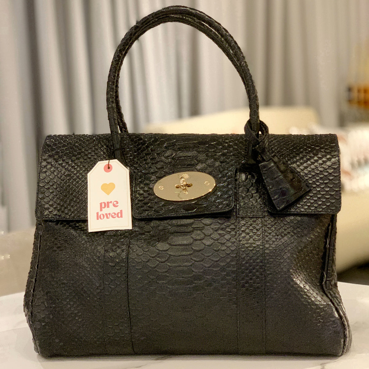 Mulberry Bayswater Satchel in Ink Blue Silky Snake Shine Leather 