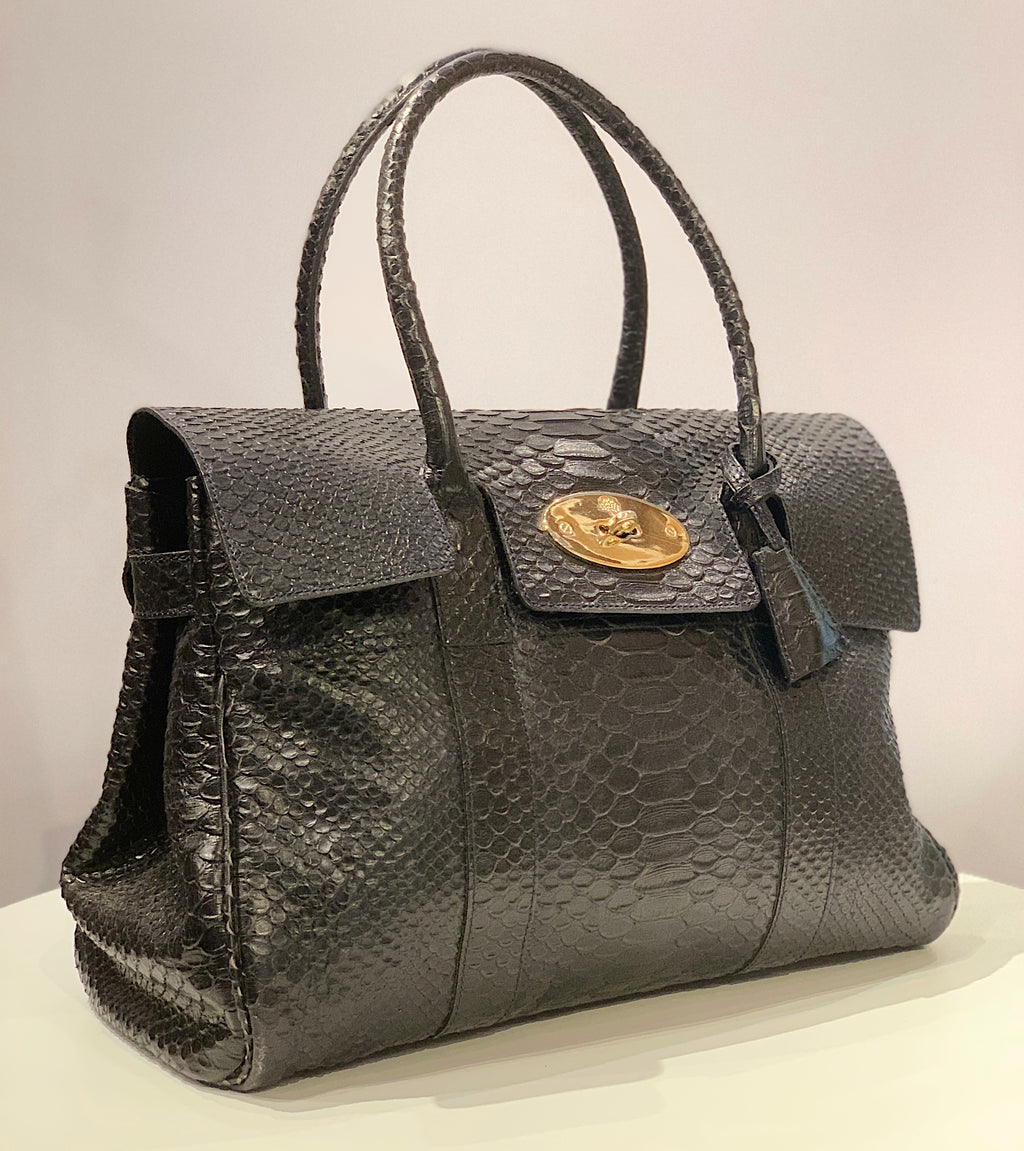 Mulberry Bayswater Satchel in Ink Blue Silky Snake Shine Leather
