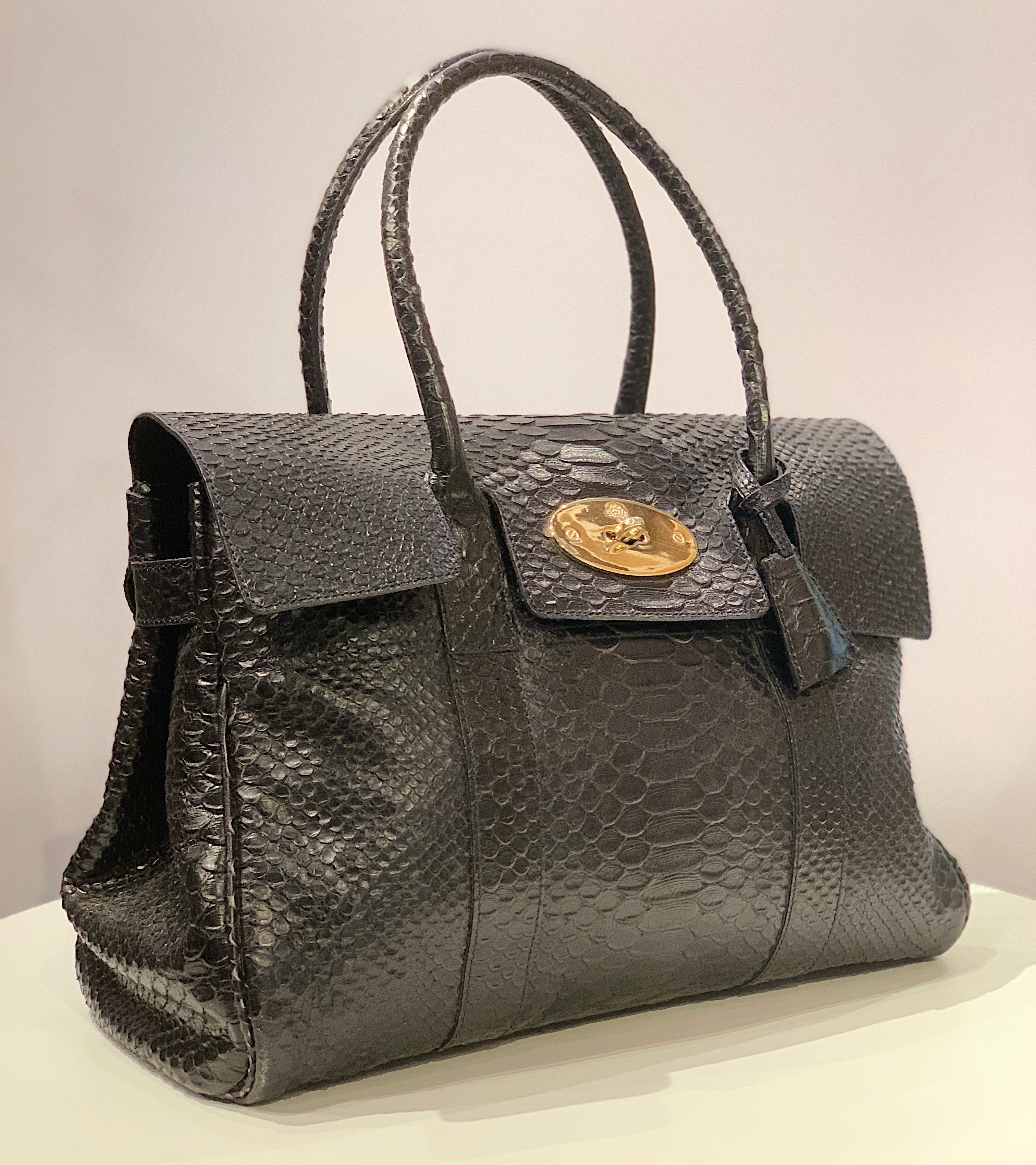 Mulberry Bayswater Satchel in Ink Blue Silky Snake Shine Leather