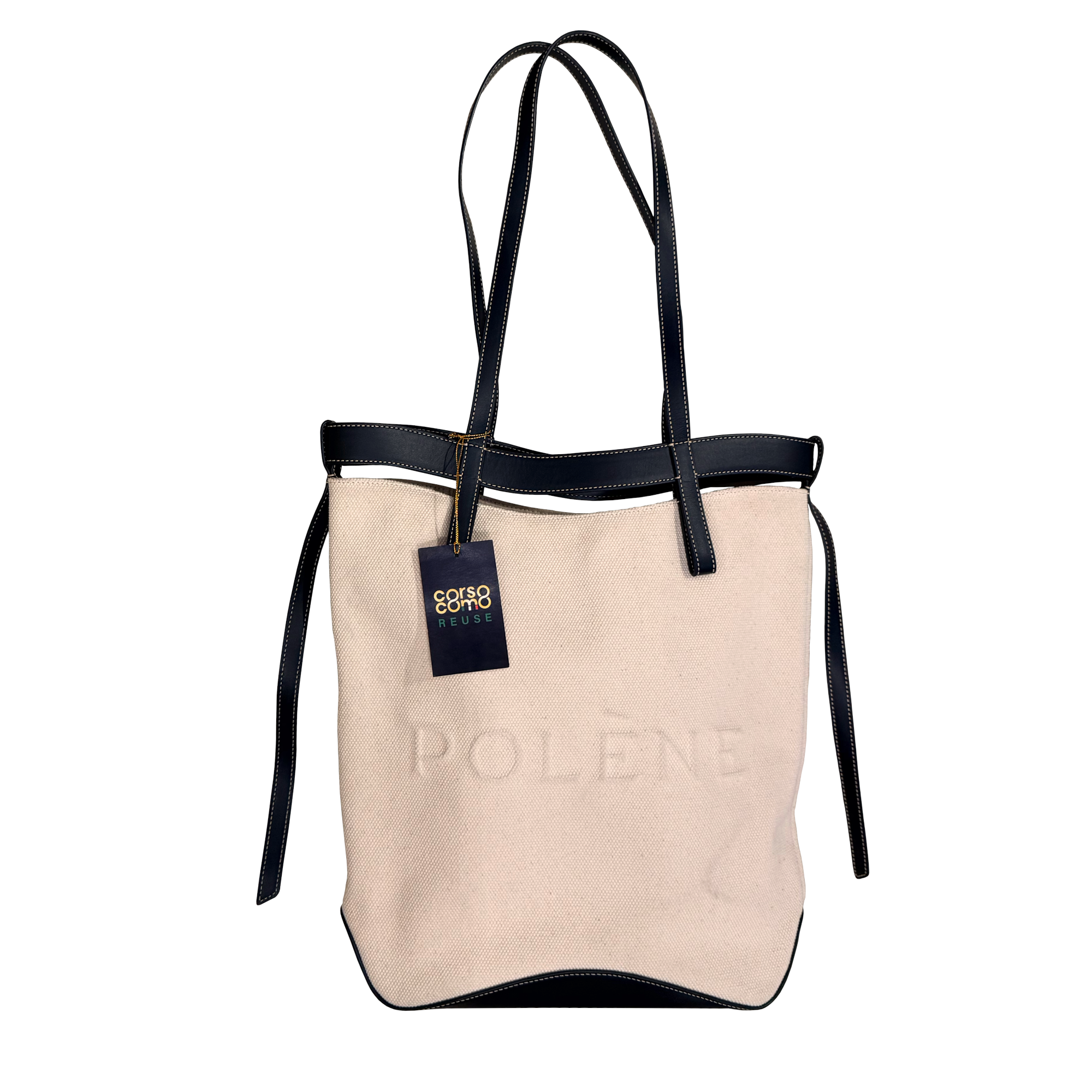 Polène Ilo Tote Bag in Cotton Canvas with Leather Trims