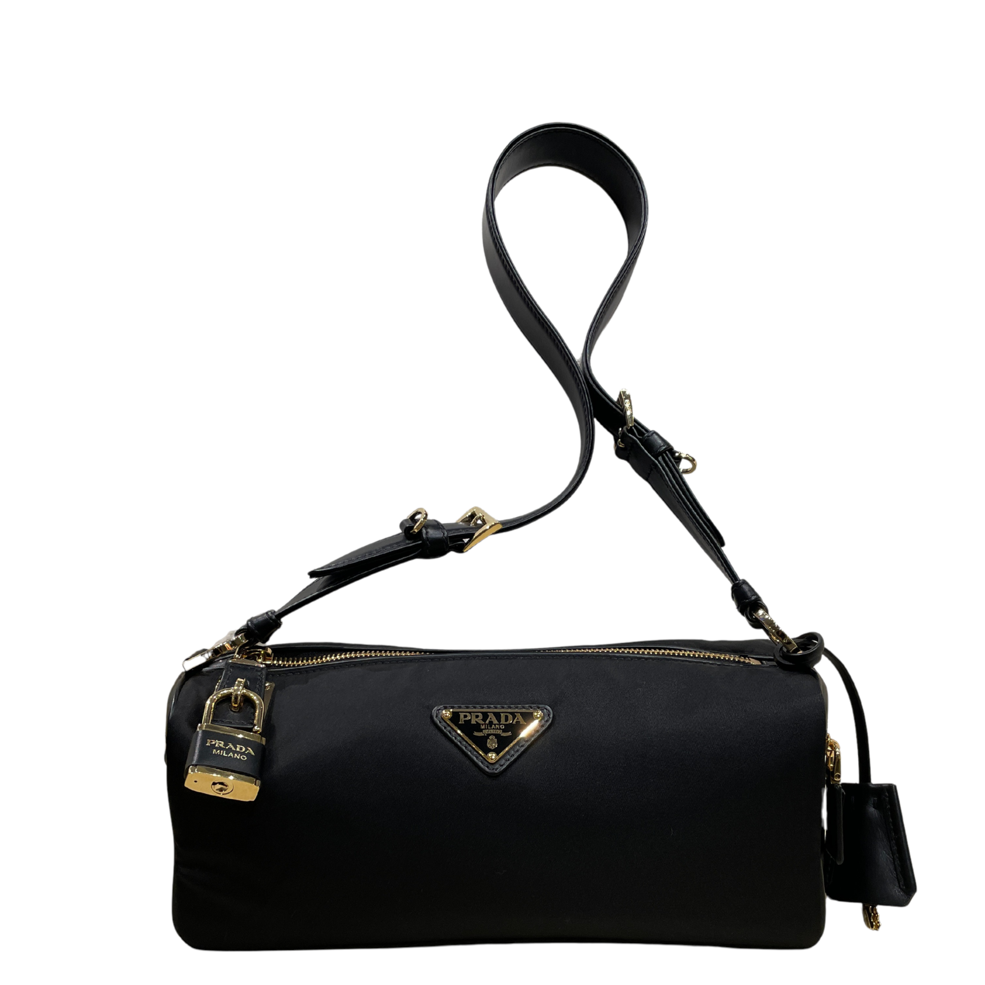 Prada Re-Nylon & Leather Shoulder Bag with Padlock