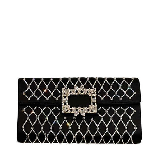 Roger Vivier Queeny Envelope Flap Clutch Bag with Crystal Buckle