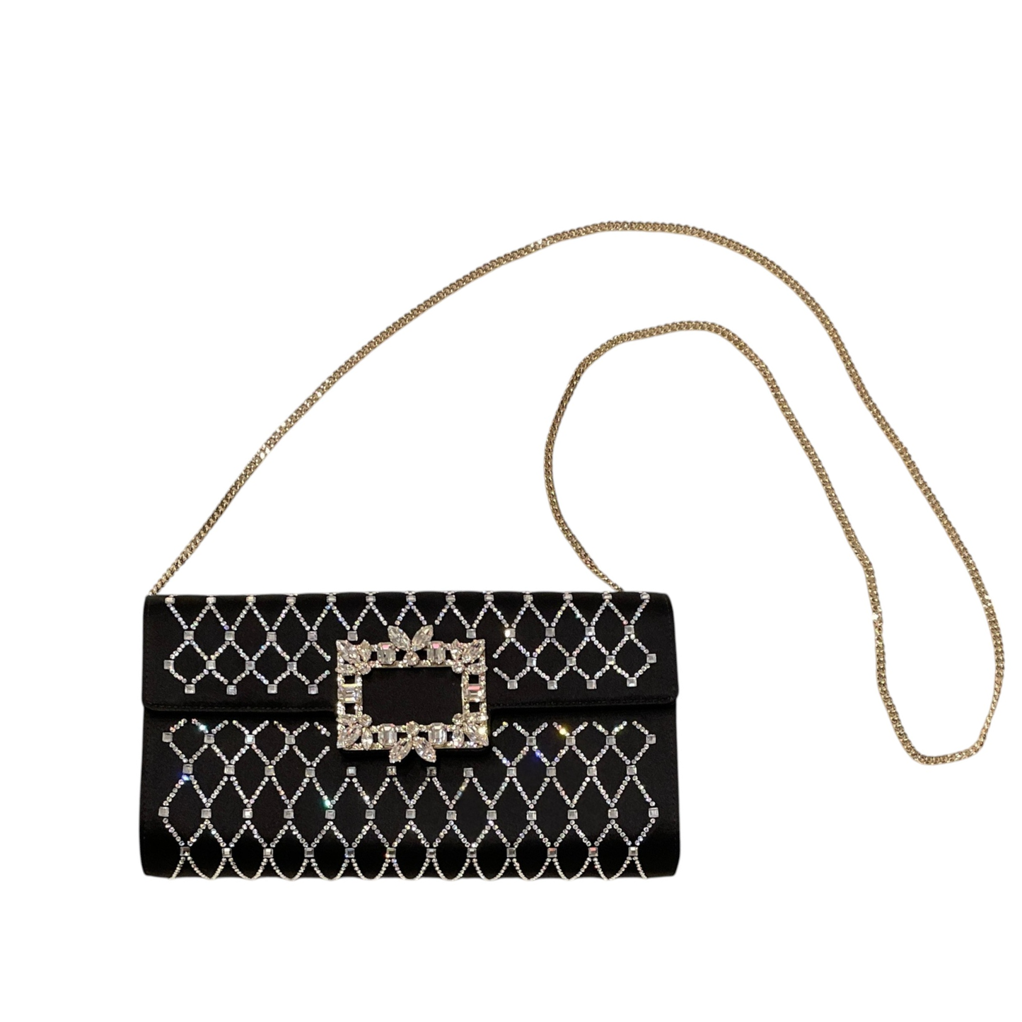 Roger Vivier Queeny Envelope Flap Clutch Bag with Crystal Buckle
