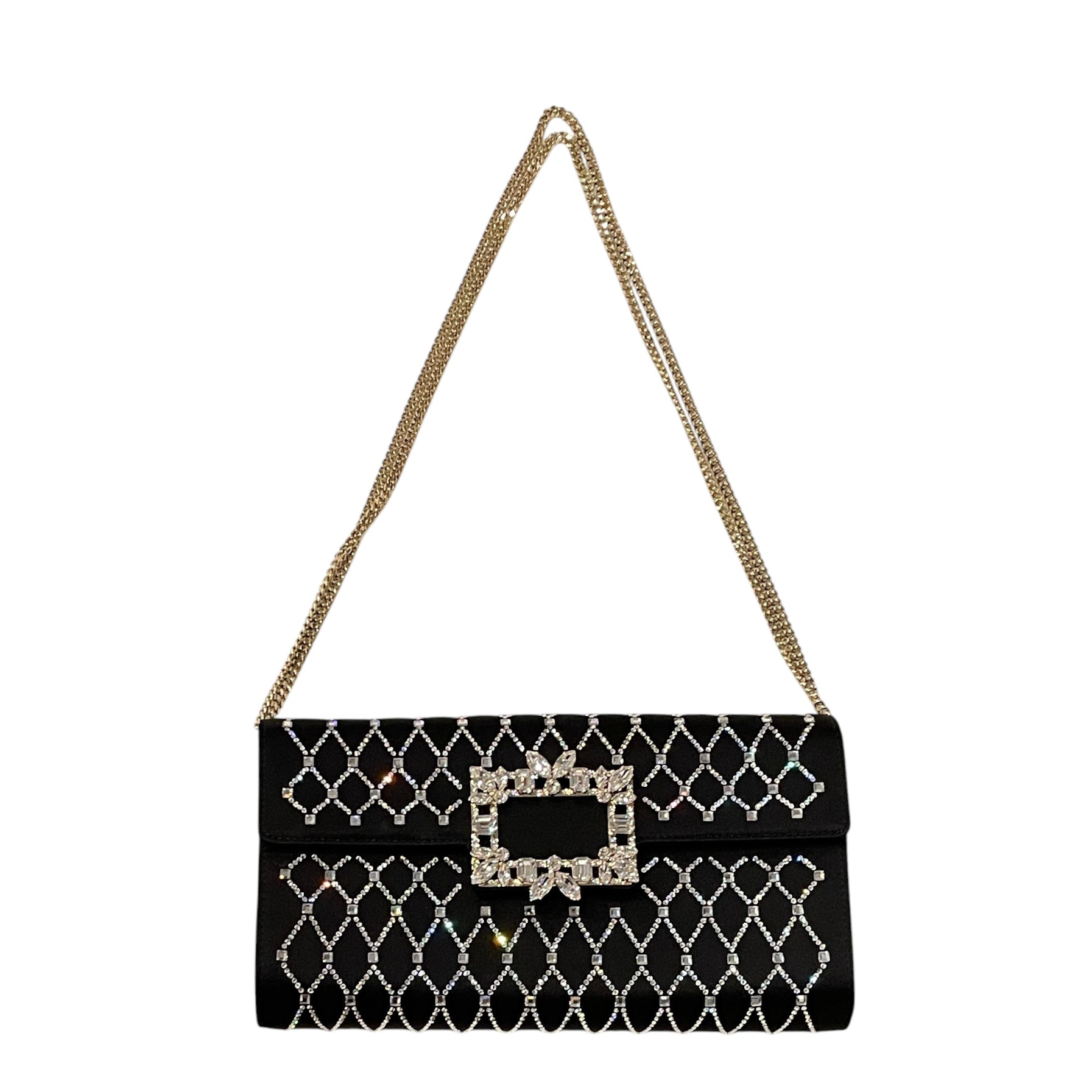 Roger Vivier Queeny Envelope Flap Clutch Bag with Crystal Buckle