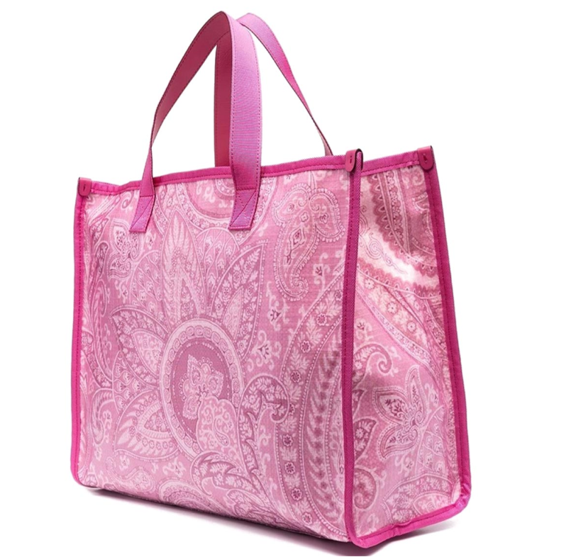 Etro Shopper Tote Bag in Pink Paisley Coated Canvas Print