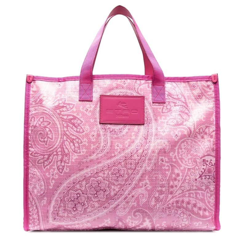 Etro Shopper Tote Bag in Pink Paisley Coated Canvas Print