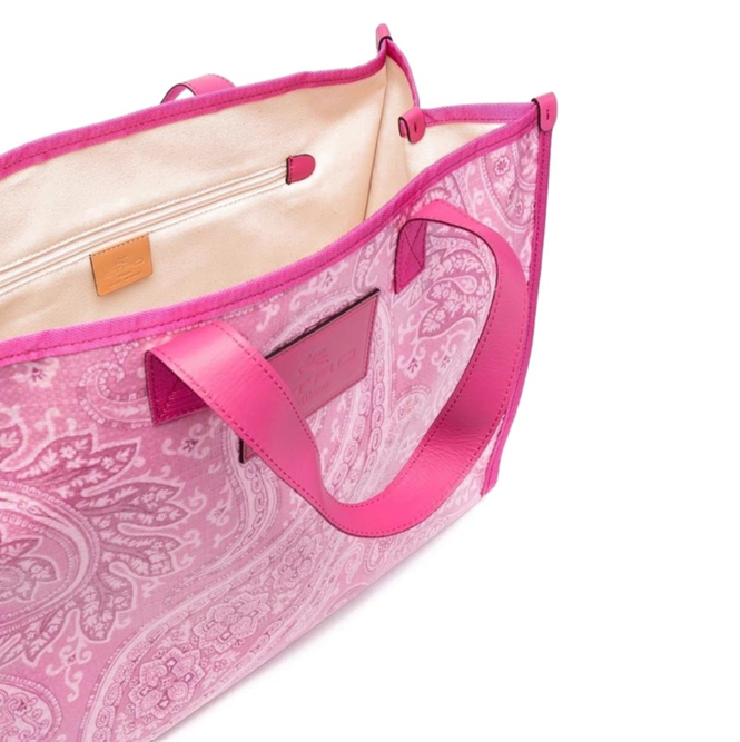 Etro Shopper Tote Bag in Pink Paisley Coated Canvas Print