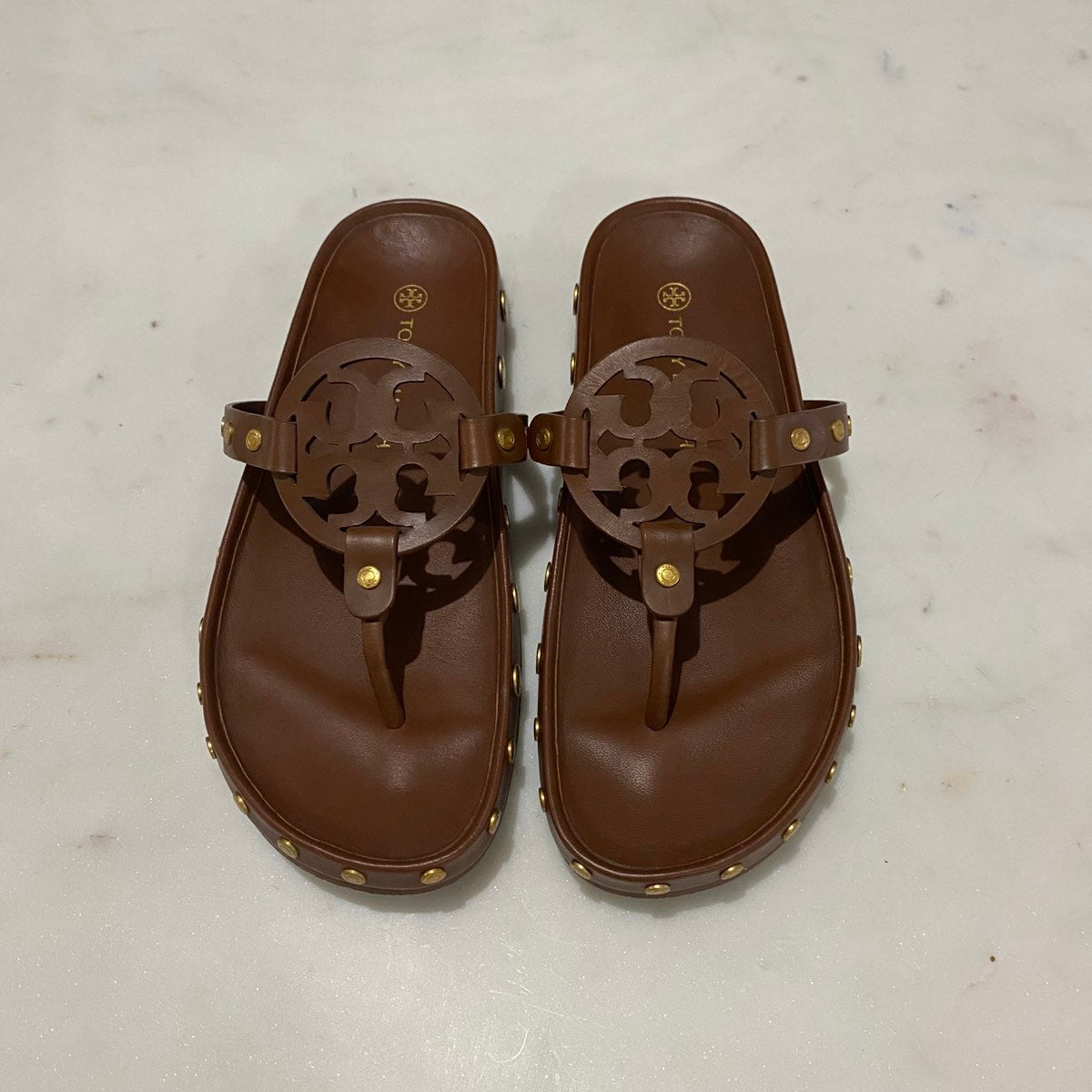 TORY BURCH MILLER CLOUD COIN SANDALS BROWN - Size 8.5