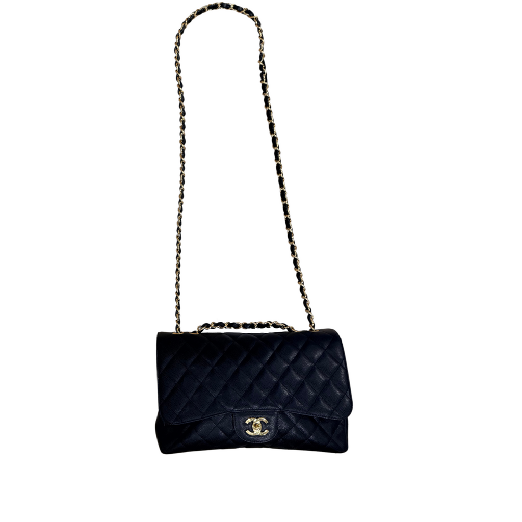 Chanel Classic Handbag Jumbo Single Flap in Caviar Grained Calfskin & Gold Hardware