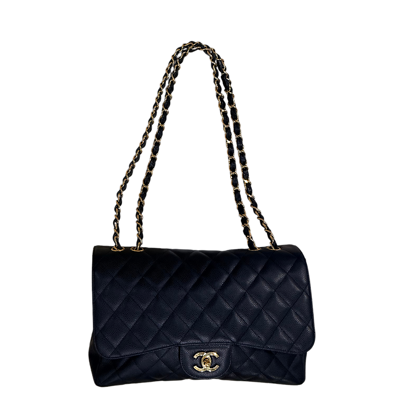 Chanel Classic Handbag Jumbo Single Flap in Caviar Grained Calfskin & Gold Hardware