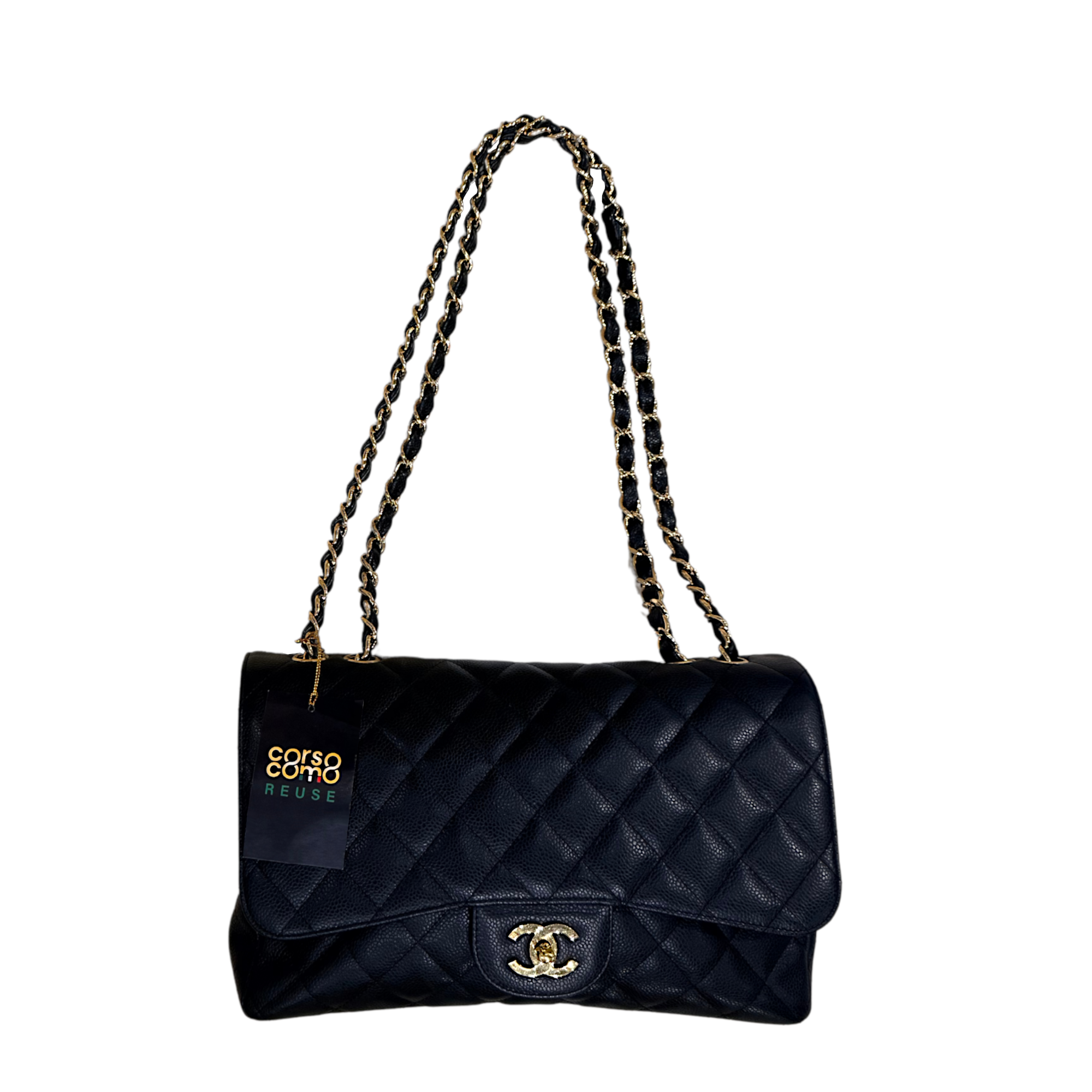 Chanel Classic Handbag Jumbo Single Flap in Caviar Grained Calfskin & Gold Hardware
