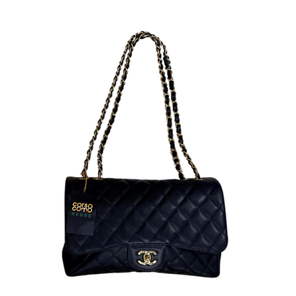 Chanel Classic Handbag Jumbo Single Flap in Caviar Grained Calfskin & Gold Hardware