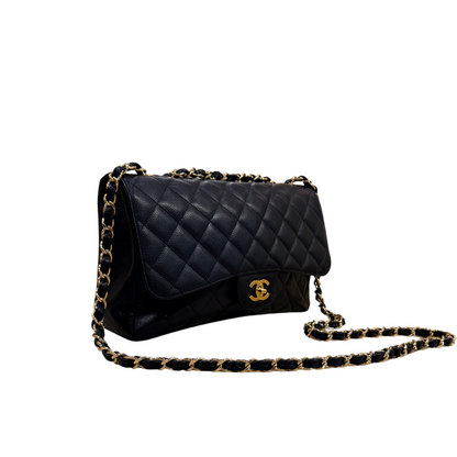 Chanel Classic Handbag Jumbo Single Flap in Caviar Grained Calfskin & Gold Hardware